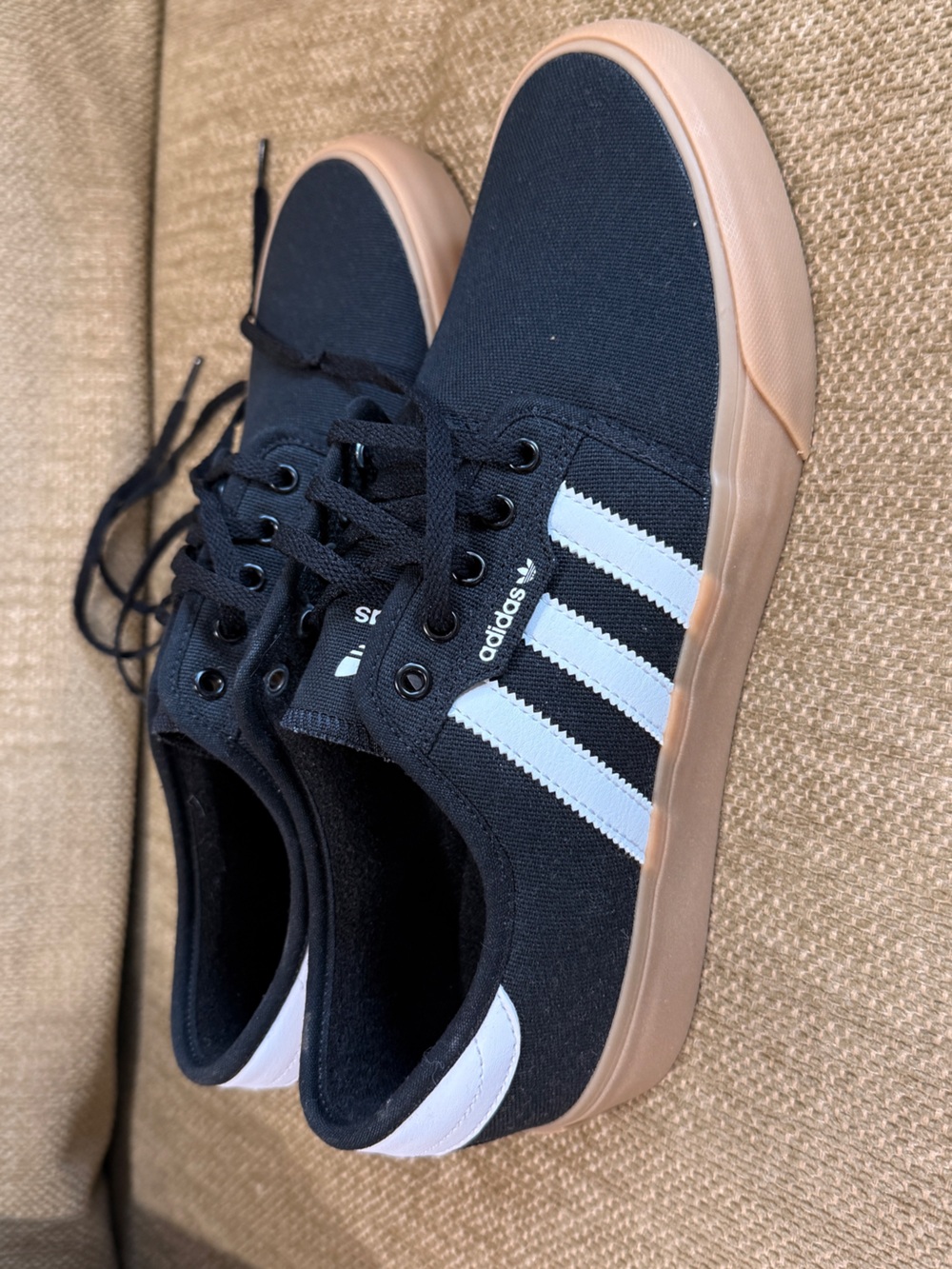 NWT adidas Men’s Black & White Sneakers with Gum Sole - Picture 3 of 7